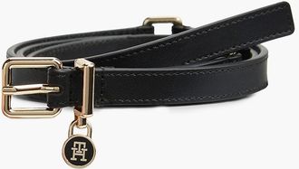 Tommy Hilfiger Womens Monogram Padlock Charm Leather Belt - Black - 40