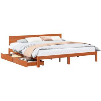 vidaXL Bed Frame with Headboard Wax Brown 180 x 200 cm Solid Pine Wood vidaXL