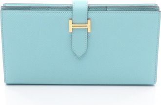 Herm&egrave;s Blue Leather Long Wallet (Bi-Fold) (Pre-Owned)