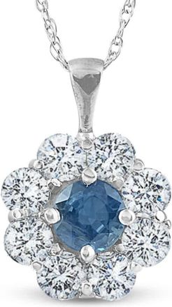 Pompeii3 1 1/4ct Blue Sapphire & Diamond Halo Pendant 14K White Gold