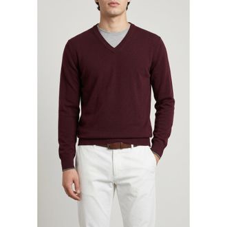 Brunello Cucinelli Dark Red Wool V Neck Sweater, Brand Size 48 (US Size 38)
