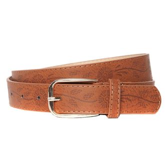 Accessoryo Womens Brown Floral Print Belt with Gold Buckle