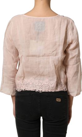 Pink Memories MEMORIES Linen V-Neck Long Sleeves Blouse Womens Top