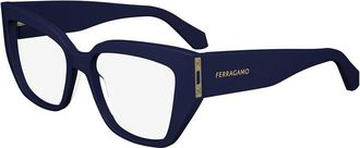 Ferragamo Eyeglasses Square Full Rim, Navy Blue Frame And Clear Demo Lens Lens Sf2972414