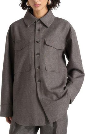 Mani&egrave;re De Voir Joy Tailored Oversized Shirt in Grey Marl at Nordstrom, Size 12