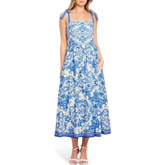 Flying Tomato Bow Tied Shoulder Strap Midi Dress in Ivory Blue at Nordstrom Rack, Size Medium