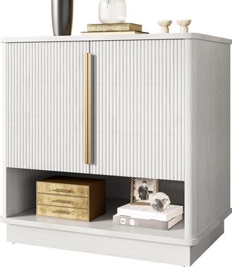 STILVORA Mueble Zapatero Con 2 Puertas Y Compartimento Abierto, Tiradores Dorados, Moderno, En Mdf, Blanco Efecto Madera, 60&times;40&times;61 Cm