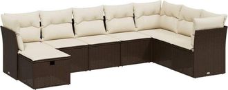 vidaXL Set Sof&aacute;s De Jard&iacute;n 8 Piezas Y Cojines Rat&aacute;n Sint&eacute;tico Marr&oacute;n Vidaxl