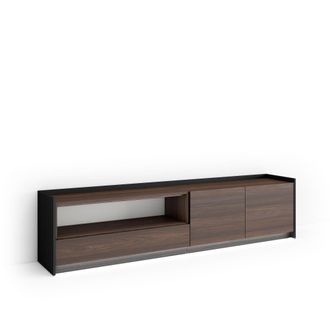 Skraut Home Skraut Home - Mueble Tv, Televisi&oacute;n, Muebles De Sal&oacute;n, Almacenaje, 207x37x50cm, Para Tv Hasta 80, Led, Estilo Moderno, Roble Oscuro Y Negro