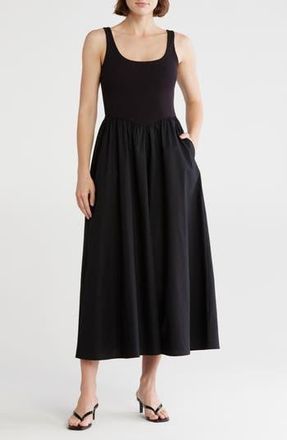 Melrose and Market Mixed Media Tank Dress in Black at Nordstrom Rack, Size X-Large