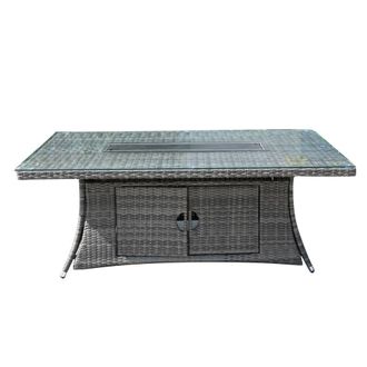 Direct Wicker 6-Seat Rattan Rectangular Fire Pit Dining Table in Grey | Size: 3 Pack