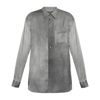 Giorgio Armani Overhemden, Heren, Grijs, L, Satijn, ASV Viscose Blend Satin Shirt