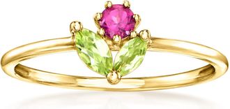 RS Pure by Ross-Simons Rhodolite Garnet and. Peridot Flower Ring in 14kt Yellow Gold