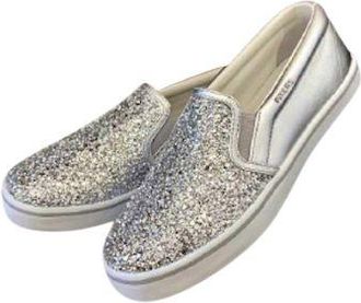 Prada Metallic Silver Glitter Slip-On Sneakers Size 37