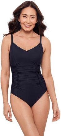 Aqua Green Princess Seam V-Neck Side Shirred Adjustable One-Piece Swimsuit in True Navy at Nordstrom, Size X-Large