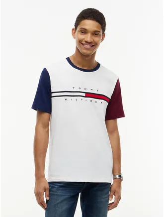 Tommy Hilfiger Mens Colorblock Flag Stripe Logo T-Shirt - Ecru - XXL