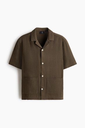 H&M Regular Fit Resort Shirt in Dark Khaki Green at Nordstrom, Size Xx-Large