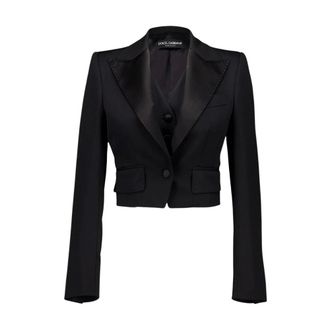 Dolce & Gabbana Short Wool Gabardine Jacket - female - Dolce & Gabbana - Blazers - Black - M - Jackets