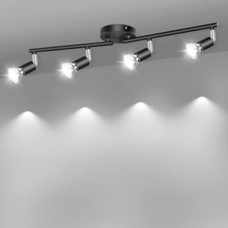 OEM Plafonnier Led - 4 Spots Rotatifs - Montage Plafond Ou Mur - Culot Gu10 - Noir - 90 Cm