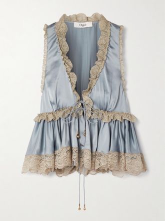 Chlo&eacute; Blusa In Raso Di Seta Con Finiture In Pizzo E Baschina