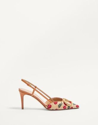 Valentino Garavani Vlogo Signature Slingback Pumps In Cherryfic Pattern 80Mm Woman NATURAL/RED 35.5