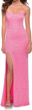 La Femme Long Sequin Gown In Neon Pink
