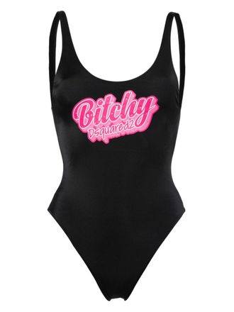 Dsquared2 logo-print one-piece - women - Polyamide/Elastane - 38 - Black