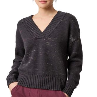 Lilla P Oversized V-Neck Sweater In Black Combo