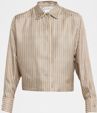 Max Mara Brama Striped Silk Button-Front Shirt