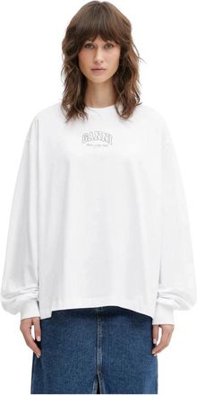 Ganni Tops, Dames, Wit, S, Katoen, Essential Basic Long Sleeve