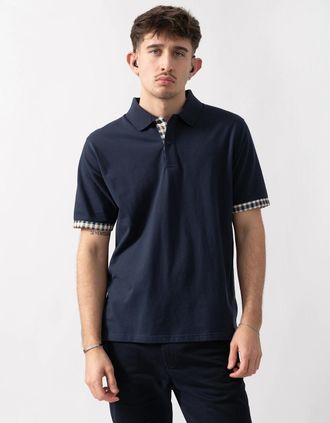 Aquascutum Mens Aquascutum Mens Club Check Stretch Piquet Sleeves Polo Shirt - Navy 11 - Size: 42