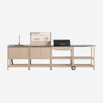 Sklum Cocina Modular De Exterior De 4 Piezas Con Fregadero, Panel Organizador, Carro Y Barbacoa De Carb&oacute;n En Acero Savona Sklum