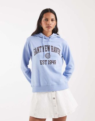 GANT Felpa stile college con cappuccio blu cielo con logo
