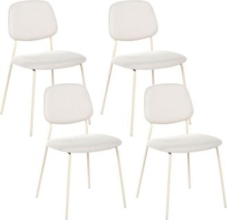 Beliani Set of 4 Dining Chairs Off-White Polyester Armless Iron Legs Protective Caps Modern Minimalism Design Dining Room Seating RILEY
