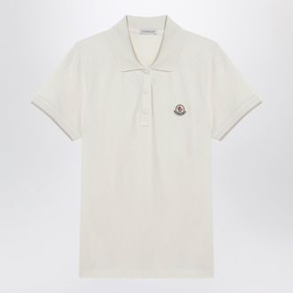 Moncler White Cotton Polo Shirt With Logo Patch
