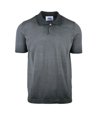 Alpha Studio Dark Grey Cotton Knit Polo