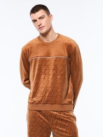 Sergio Tacchini Bandiera Debossed Velour Crewneck in Sugar Almond at Nordstrom, Size Xxx-Large