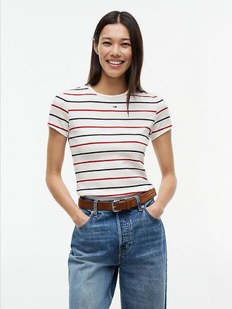 Tommy Hilfiger Camiseta slim acanalada de cuello redondo