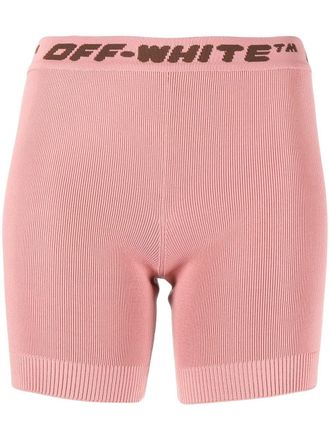 Off-white logo-waistband mini shorts - women - Polyester/Polyamide/Elastane - 38 - Pink