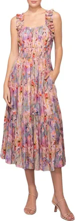 Melloday Floral Ruched Tiered Dress in Abstract Multi at Nordstrom, Size X-Large