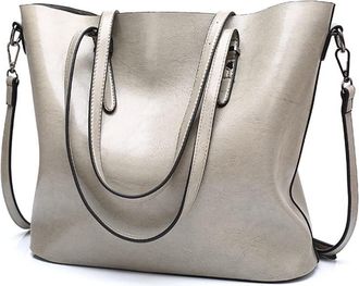Generic Extra Large Leather Tote Bag for Women with Zipper, Fashion Top Handle Shoulder Bag Casual Tote Crossbody Bags (Gray)