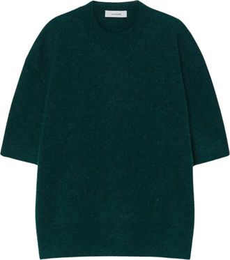 Pomandere Fijngebreid T-shirt van alpaca - Dames - Ronde hals truien - Groen - M - Wol - Truien & Vesten