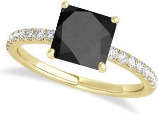 Allurez Princess Onyx & Diamond Single Row Hidden Halo Engagement Ring 14k Yellow Gold (0.81ct)