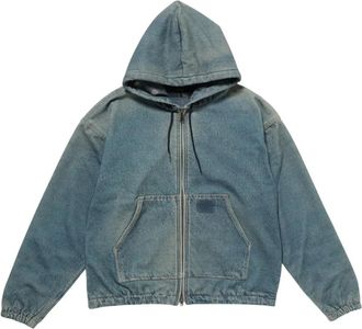 Beams Plus Mock Print Hoodie - Heren - Spijkerjassen - Blauw - L - Katoen - Jassen