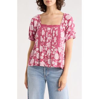 Lucky Brand Short Sleeve Pintuck Trim Top in Berry Multi at Nordstrom Rack, Size X-Small