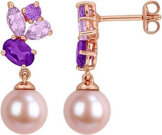 Rina Limor Rose Gold-Plated Silver 2.04 Ct. Tw. Gemstone & 8-8.5Mm Pearl Earrings