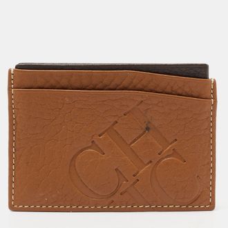 Carolina Herrera Tan Monogram Embossed Leather Card Holder