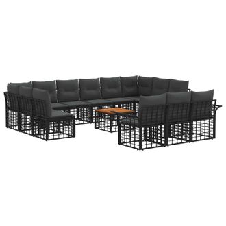 vidaXL Conjunto De Sof&aacute;s De Exterior 14 Pcs Negro Y Gris Oscuro Vidaxl