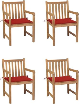 vidaXL Sillas De Jard&iacute;n 4 Uds Madera Maciza De Teca Con Cojines Rojos Vidaxl
