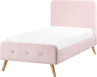 Beliani Cama Moderna Tapizada En Terciopelo 90 X 200 Cm Con Somier De Listones Rosa Pastel Rennes